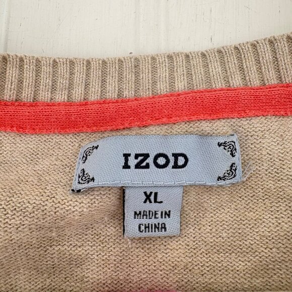 Izod XL Argyle Sweater Beige Pink Yellow Cotton Pullover Crewneck lightweight - Picture 6 of 6